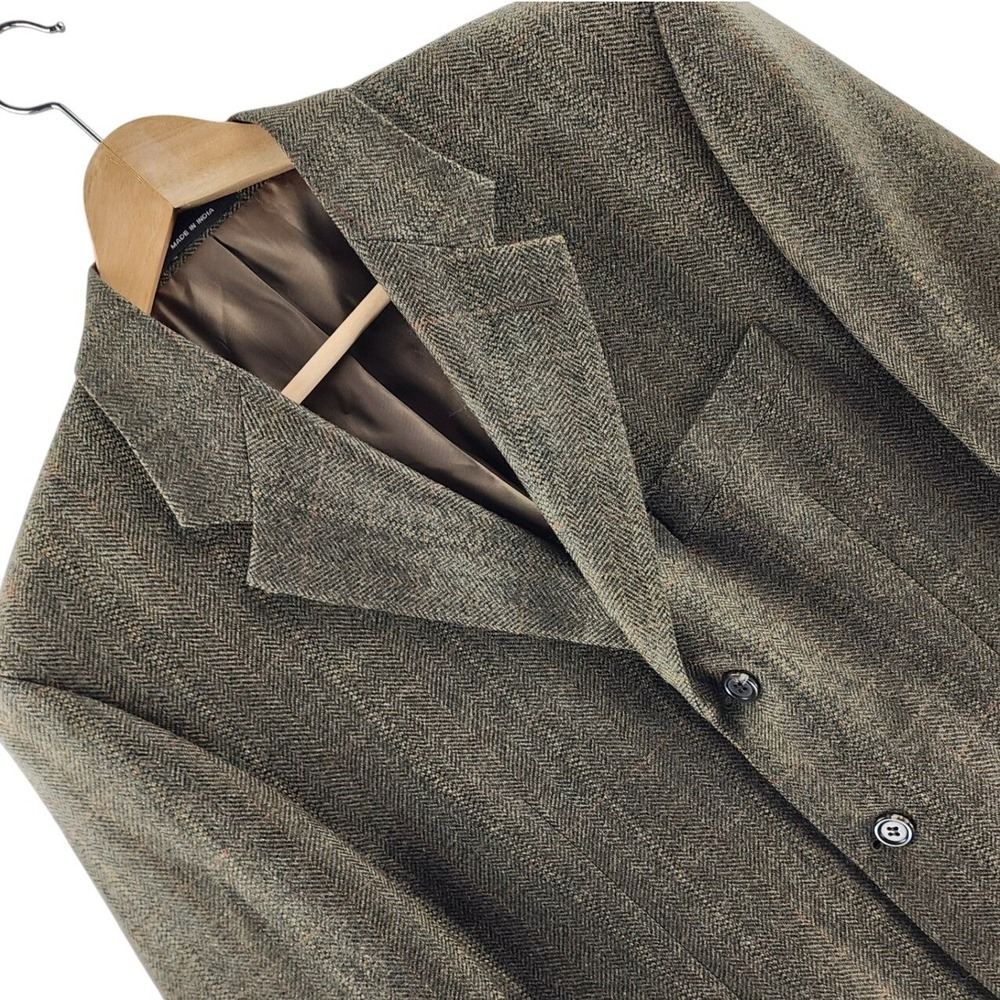 Lauren Ralph Lauren Blazer Mens 40S Wool Herringbone Plaid Olive Sport Coat